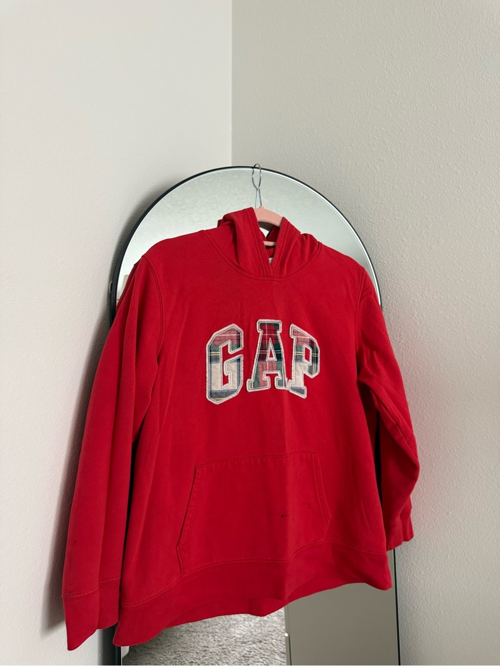 GAP Red Hoodie with Plaid Lettering